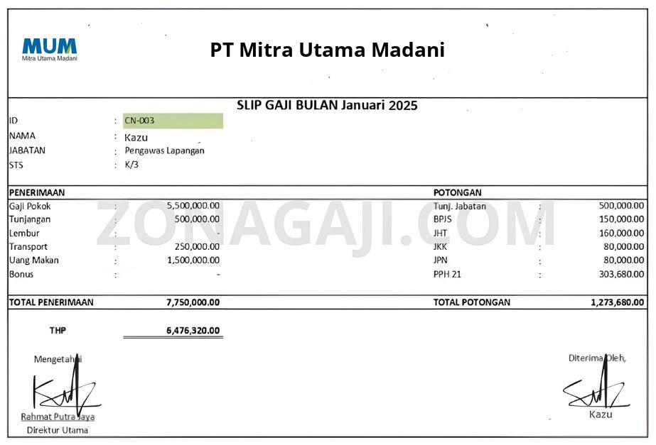 Slip Gaji PT Mitra Utama Madani
