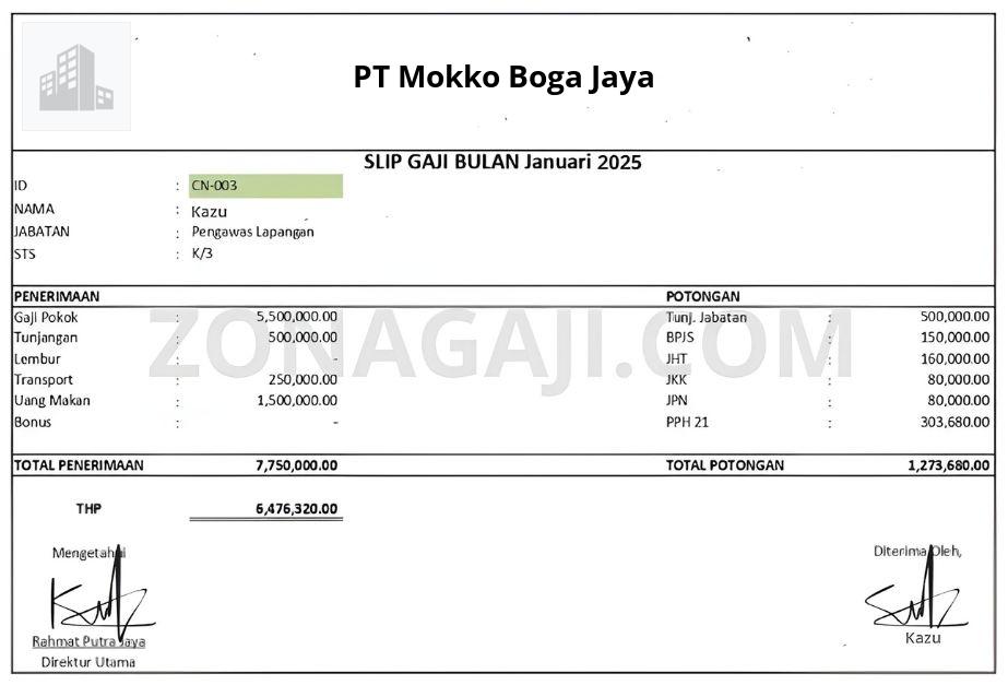 Slip Gaji PT Mokko Boga Jaya