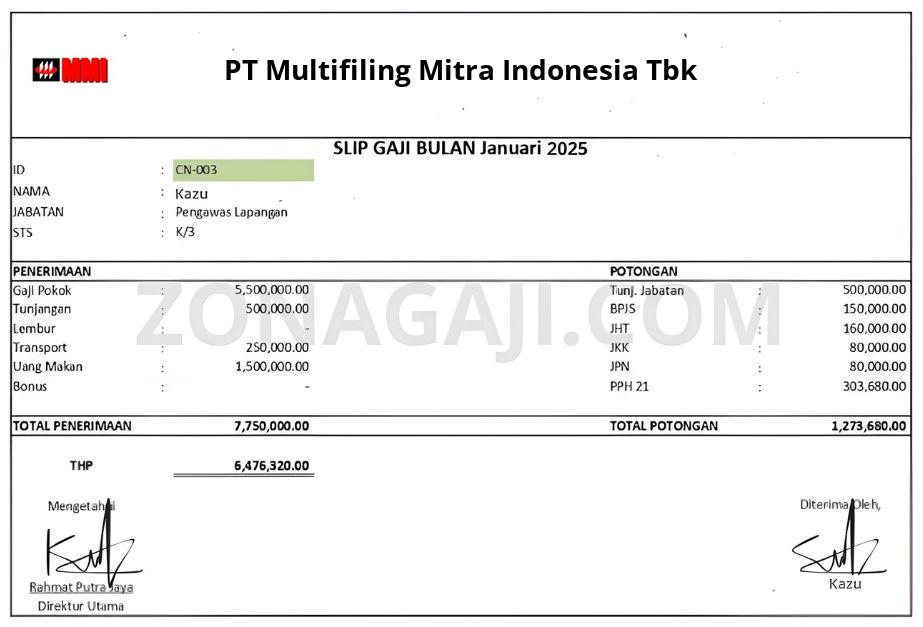 Slip Gaji PT Multifiling Mitra Indonesia Tbk