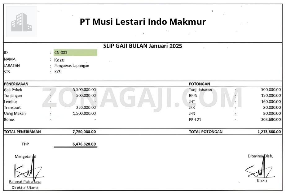 Slip Gaji PT Musi Lestari Indo Makmur