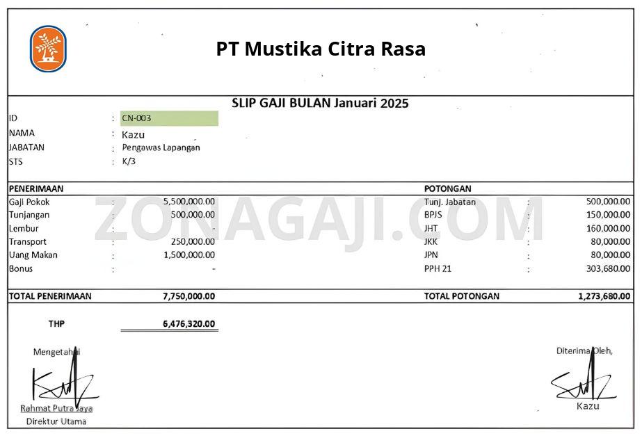 Slip Gaji PT Mustika Citra Rasa