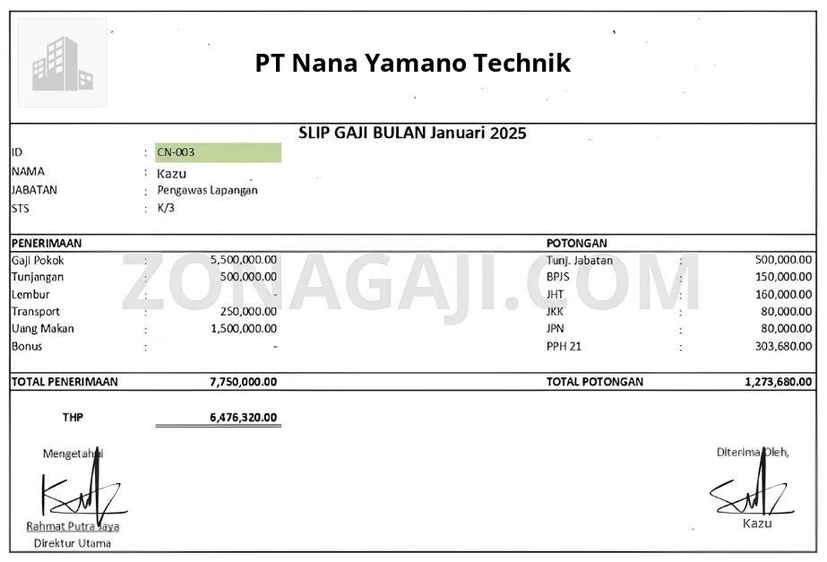 Slip Gaji PT Nana Yamano Technik