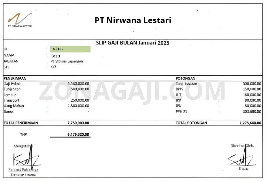 Slip Gaji PT Nirwana Lestari