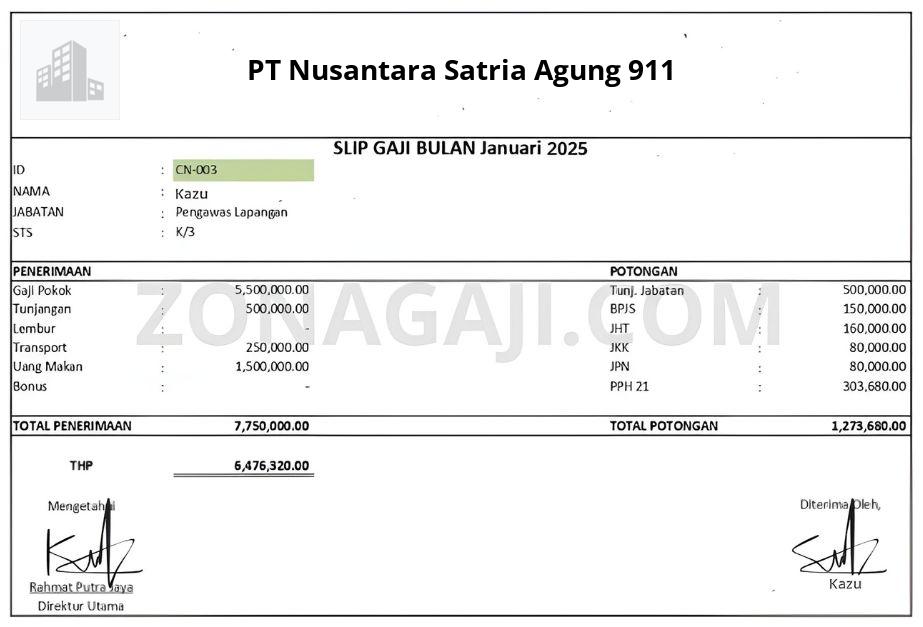 Slip Gaji PT Nusantara Satria Agung 911