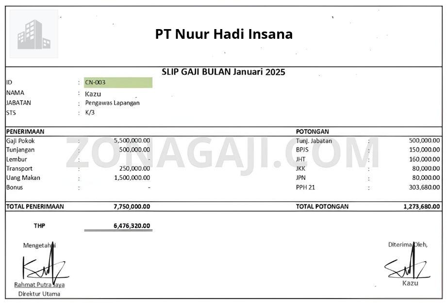 Slip Gaji PT Nuur Hadi Insana