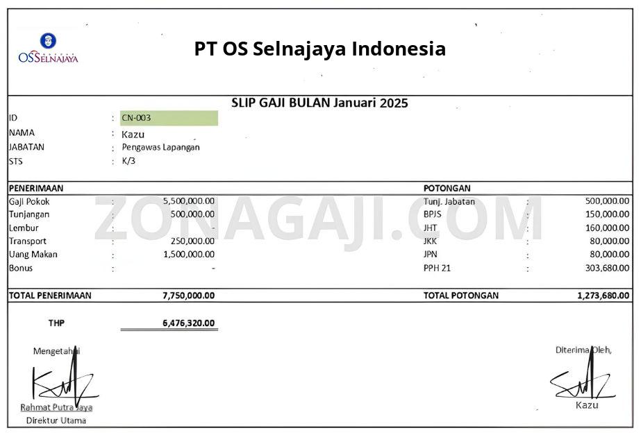 Slip Gaji PT OS Selnajaya Indonesia