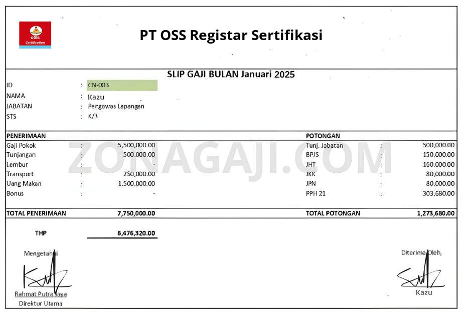 Slip Gaji PT OSS Registar Sertifikasi