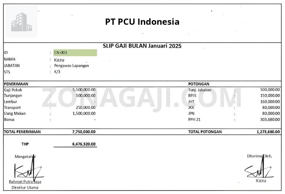 Slip Gaji PT PCU Indonesia