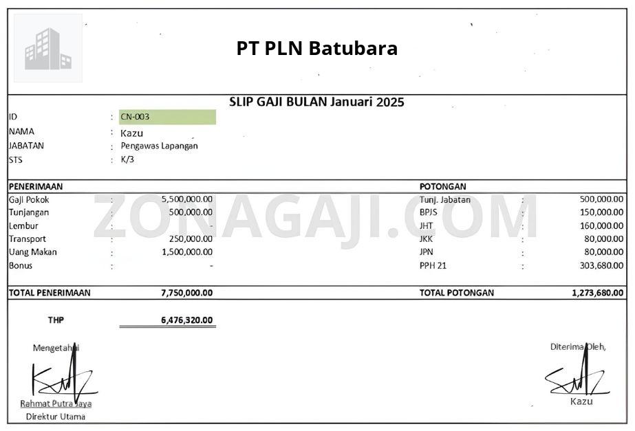 Slip Gaji PT PLN Batubara