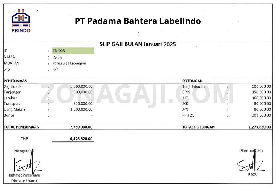 Slip Gaji PT Padama Bahtera Labelindo