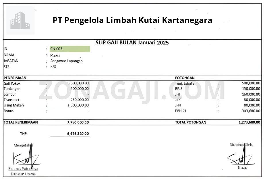 Slip Gaji PT Pengelola Limbah Kutai Kartanegara