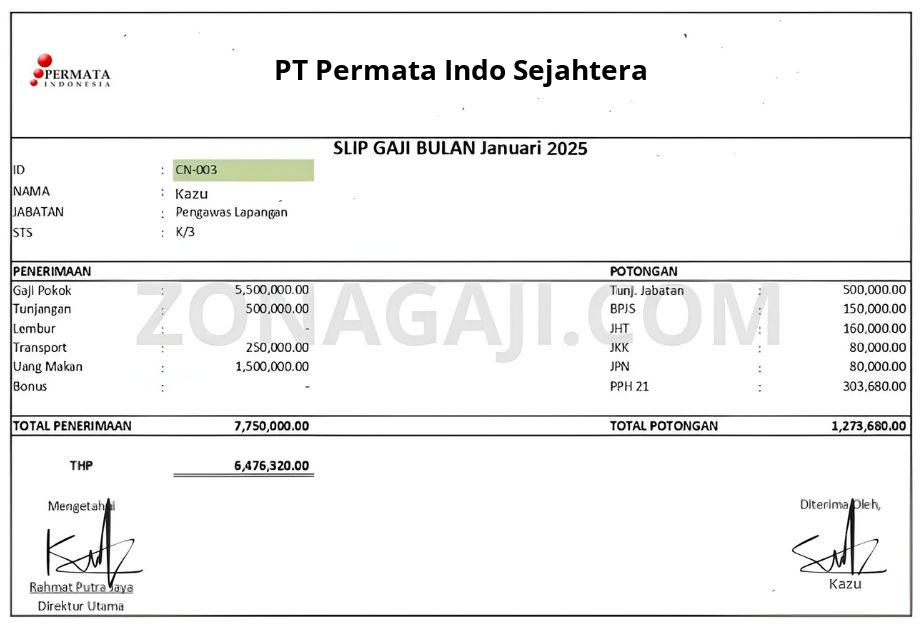 Slip Gaji PT Permata Indo Sejahtera