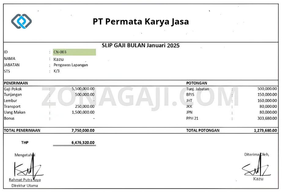 Slip Gaji PT Permata Karya Jasa