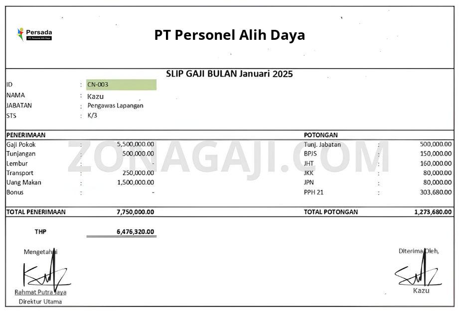 Slip Gaji PT Personel Alih Daya