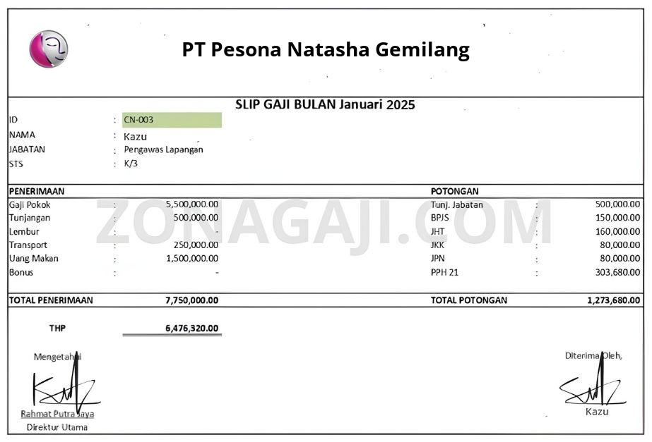Slip Gaji PT Pesona Natasha Gemilang