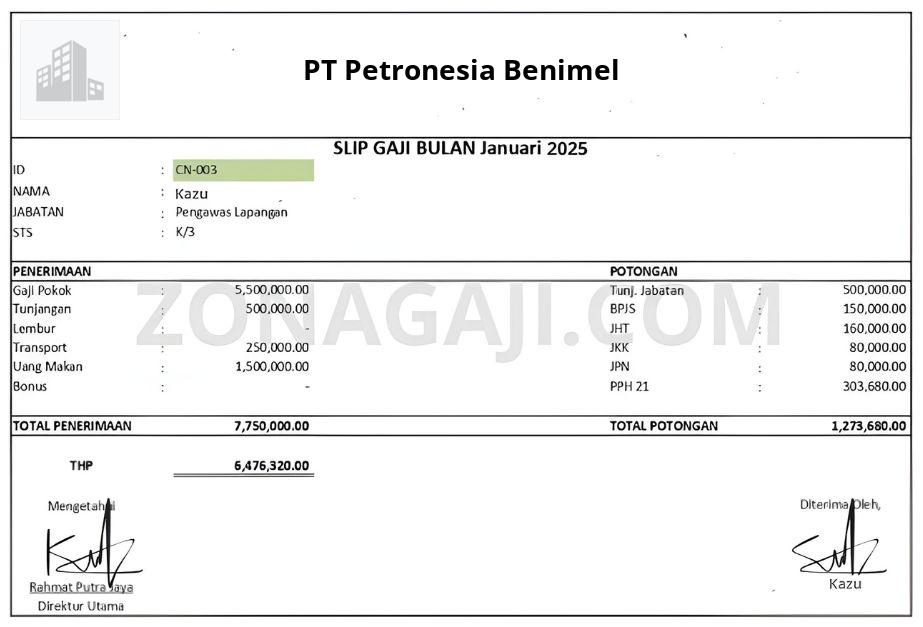 Slip Gaji PT Petronesia Benimel