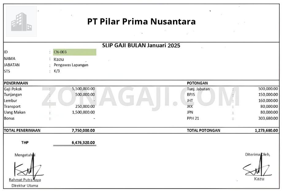 Slip Gaji PT Pilar Prima Nusantara