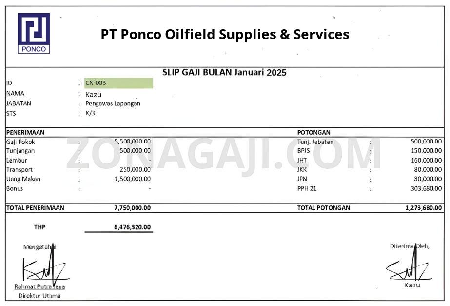 Slip Gaji PT Ponco Oilfield Supplies & Services