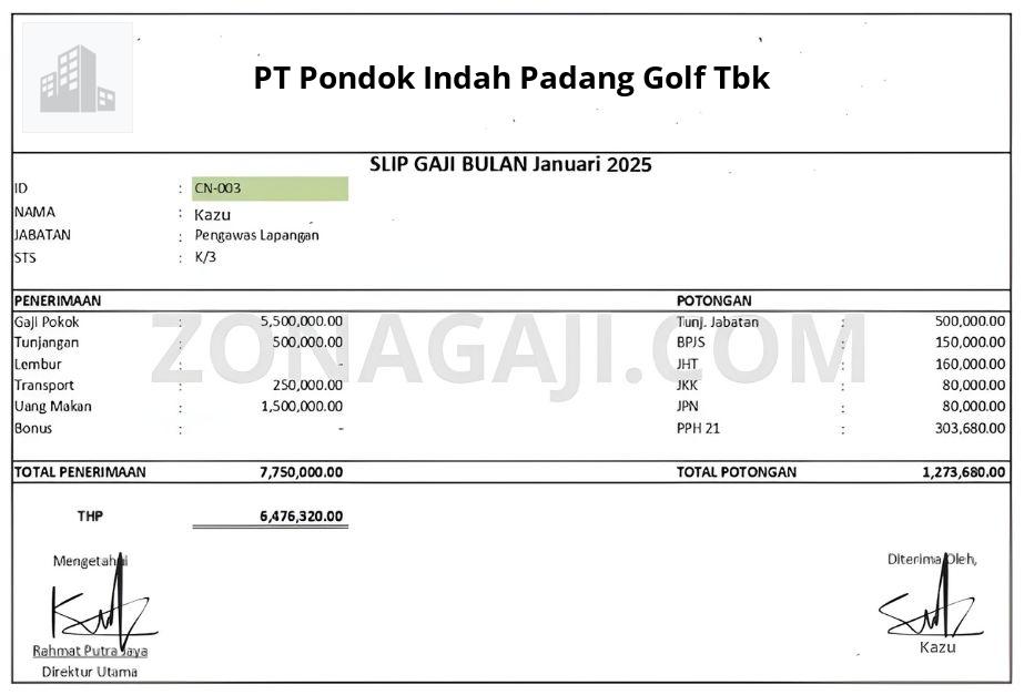 Slip Gaji PT Pondok Indah Padang Golf Tbk