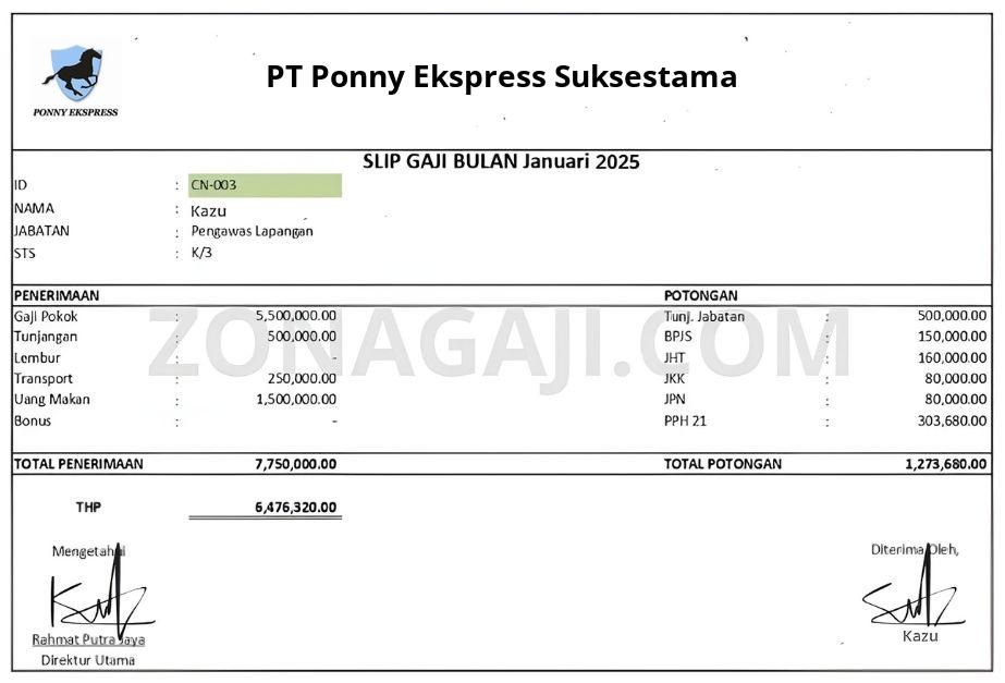 Slip Gaji PT Ponny Ekspress Suksestama