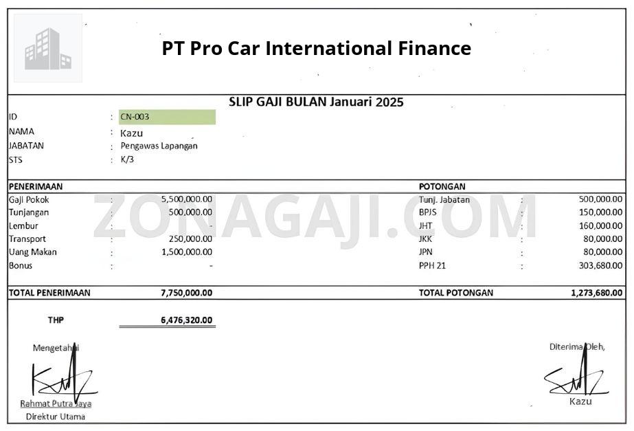 Slip Gaji PT Pro Car International Finance