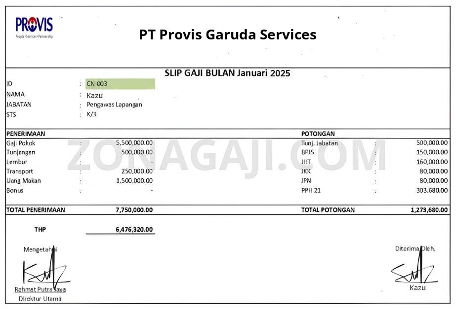 Slip Gaji PT Provis Garuda Services