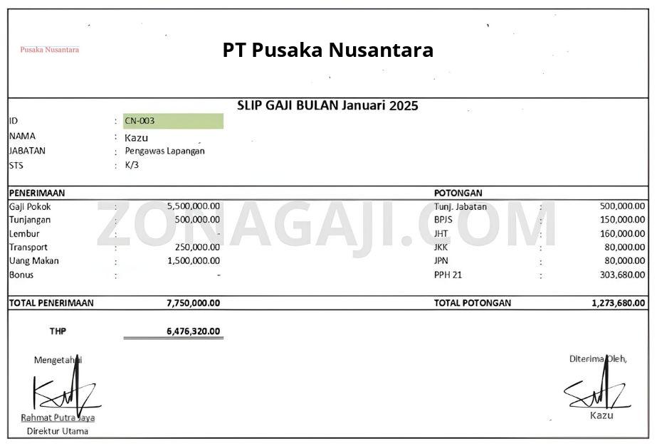 Slip Gaji PT Pusaka Nusantara