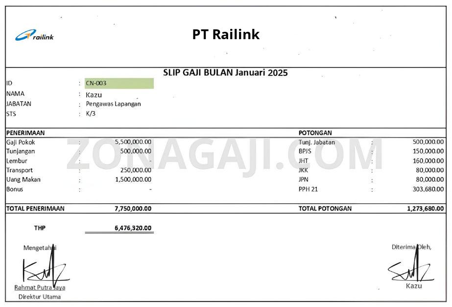 Slip Gaji PT Railink