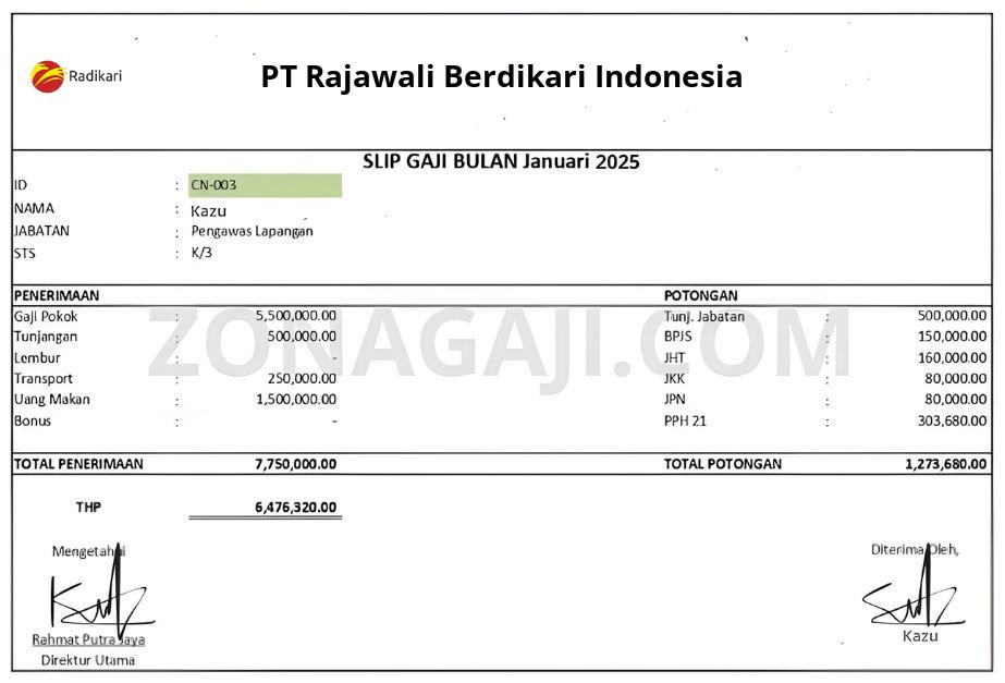Slip Gaji PT Rajawali Berdikari Indonesia