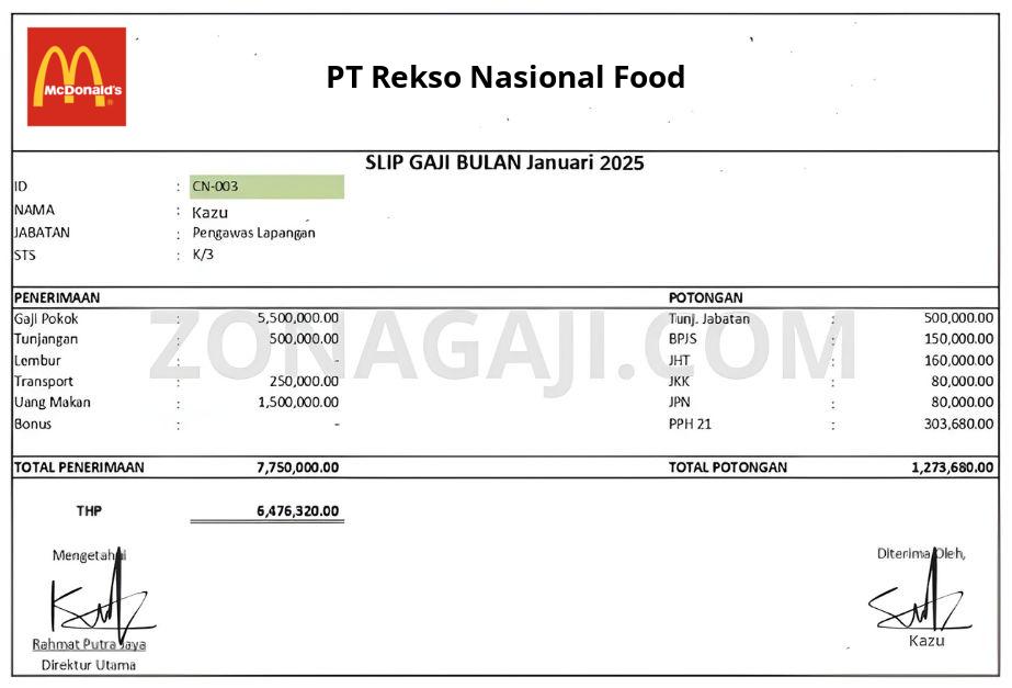 Slip Gaji PT Rekso Nasional Food