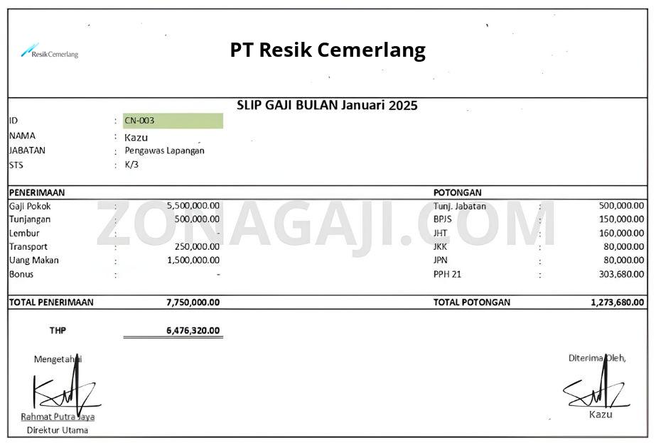 Slip Gaji PT Resik Cemerlang