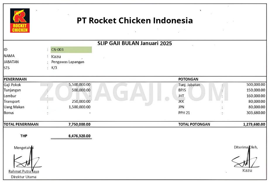 Slip Gaji PT Rocket Chicken Indonesia