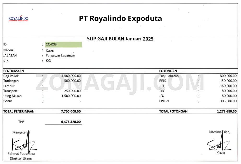 Slip Gaji PT Royalindo Expoduta