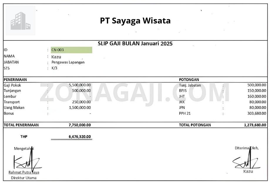 Slip Gaji PT Sayaga Wisata