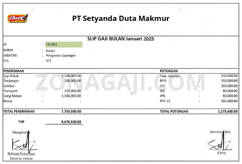 Slip Gaji PT Setyanda Duta Makmur