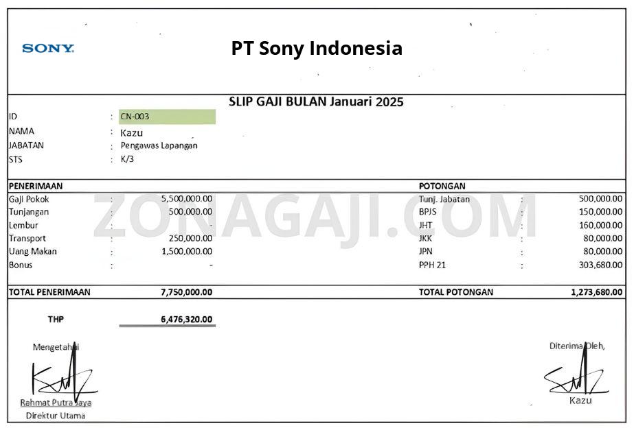 Slip Gaji PT Sony Indonesia