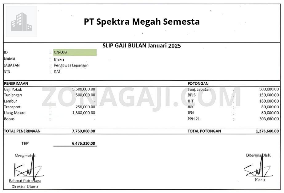 Slip Gaji PT Spektra Megah Semesta