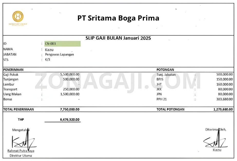 Slip Gaji PT Sritama Boga Prima