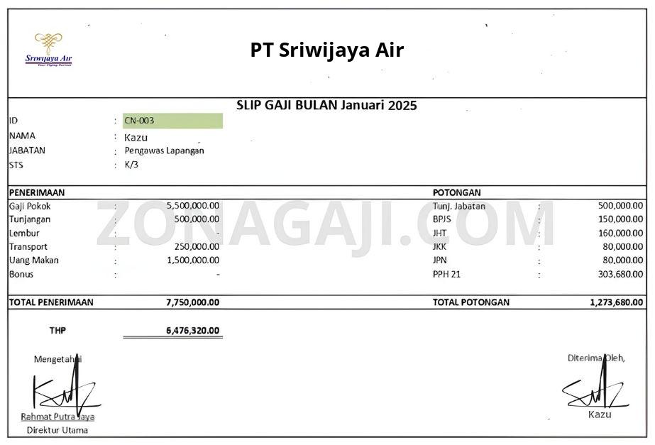 Slip Gaji PT Sriwijaya Air