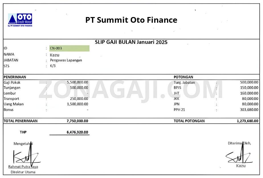 Slip Gaji PT Summit Oto Finance
