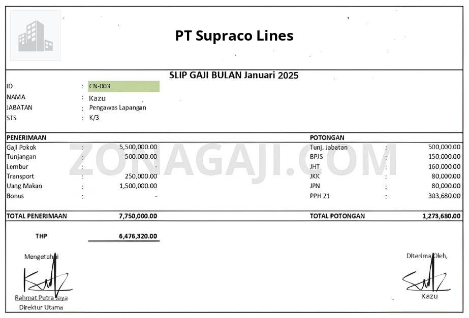 Slip Gaji PT Supraco Lines