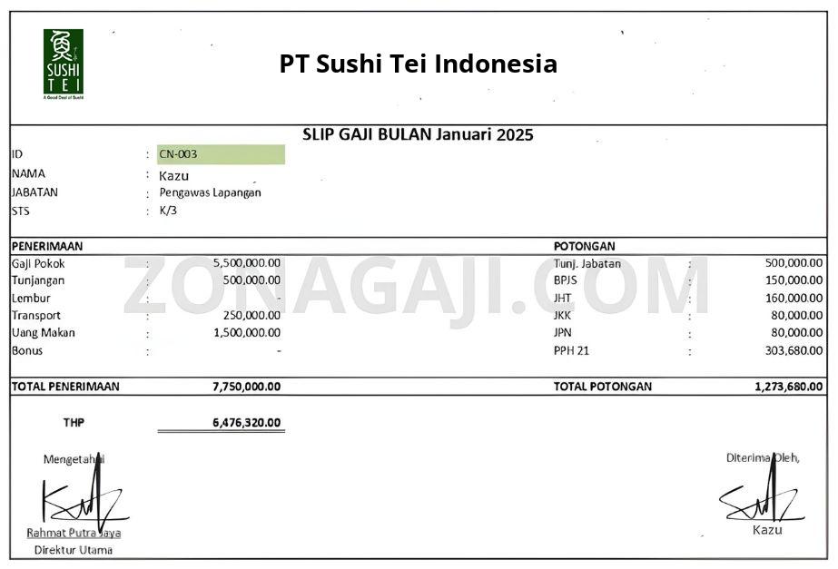 Slip Gaji PT Sushi Tei Indonesia