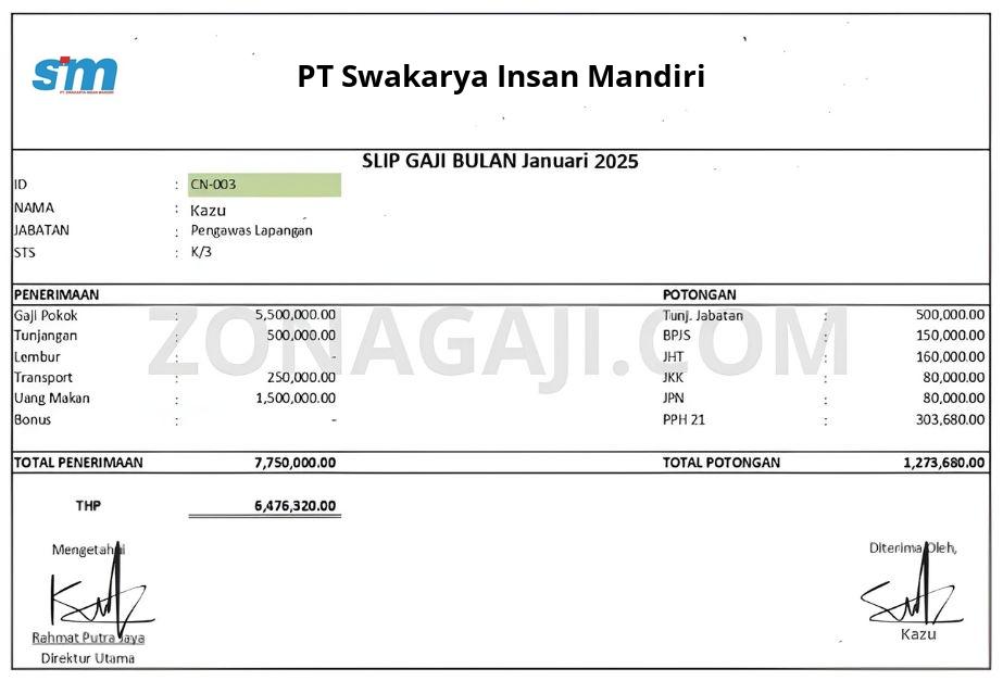 Slip Gaji PT Swakarya Insan Mandiri