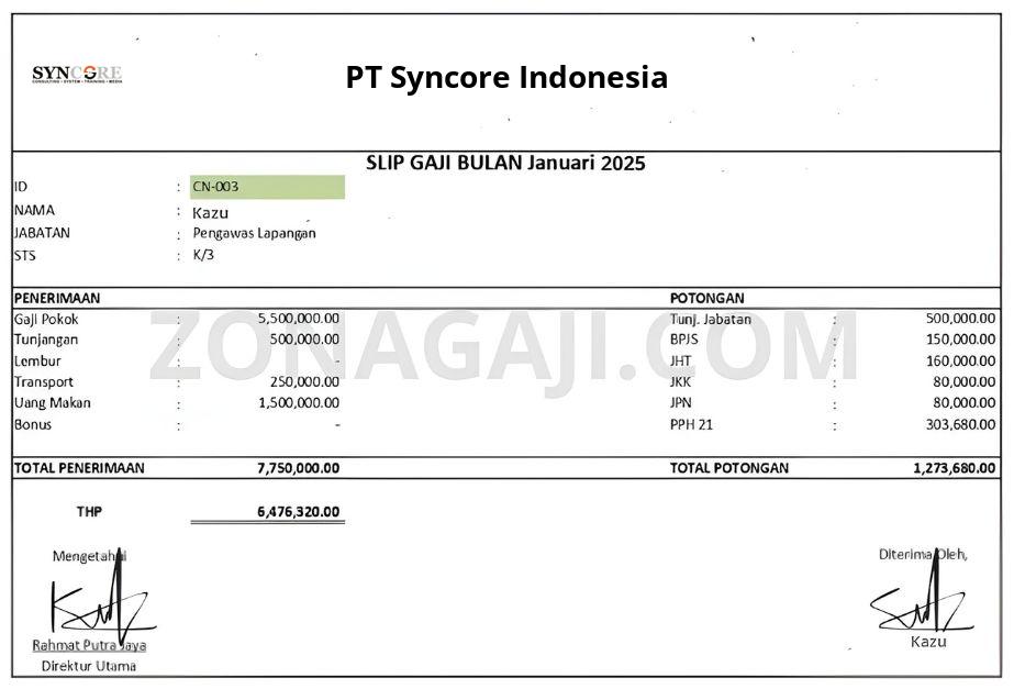 Slip Gaji PT Syncore Indonesia