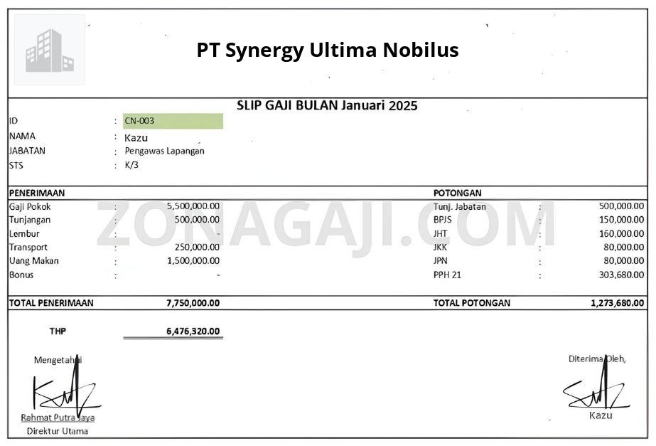 Slip Gaji PT Synergy Ultima Nobilus