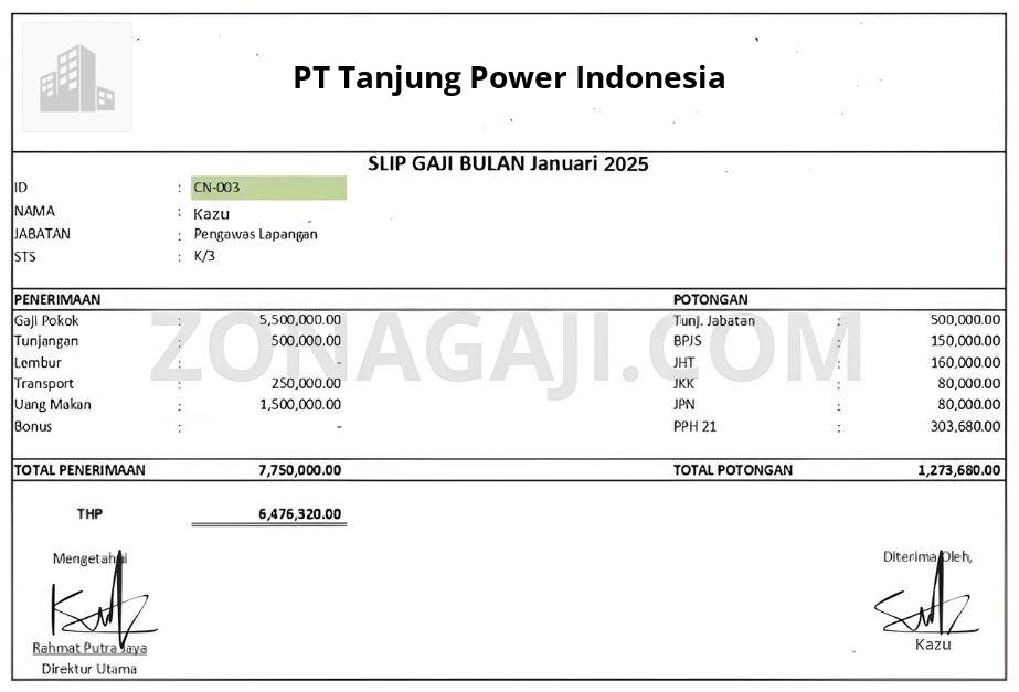 Slip Gaji PT Tanjung Power Indonesia