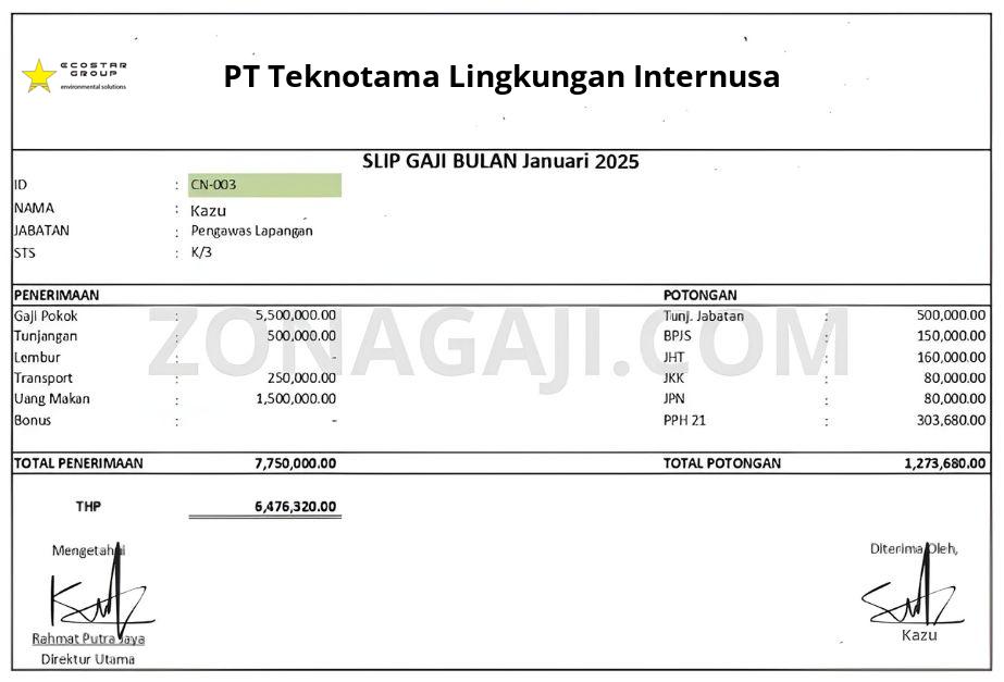 Slip Gaji PT Teknotama Lingkungan Internusa