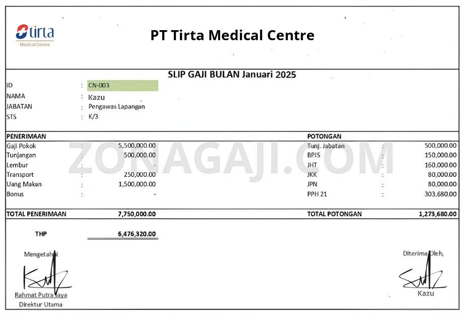 Slip Gaji PT Tirta Medical Centre