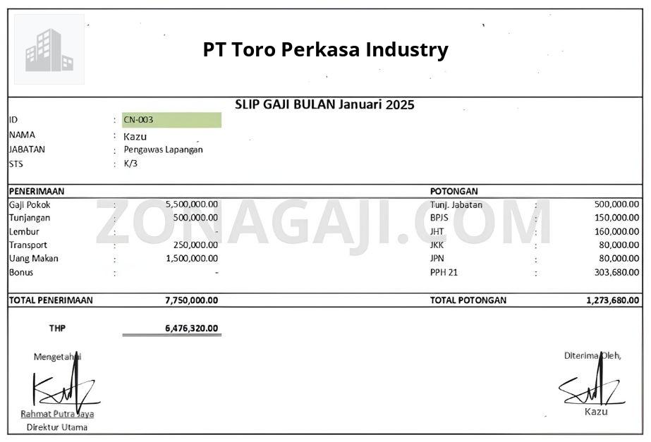Slip Gaji PT Toro Perkasa Industry