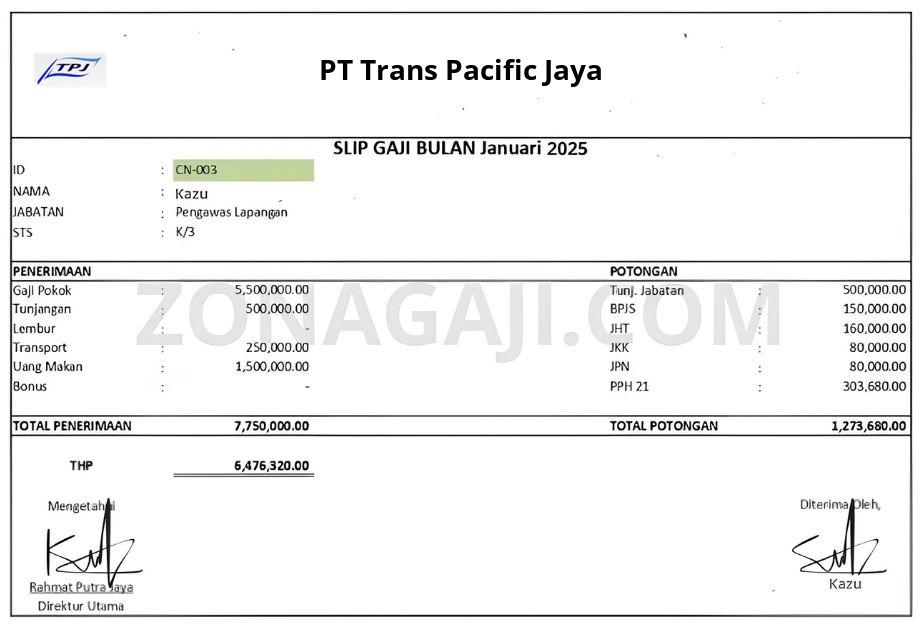 Slip Gaji PT Trans Pacific Jaya